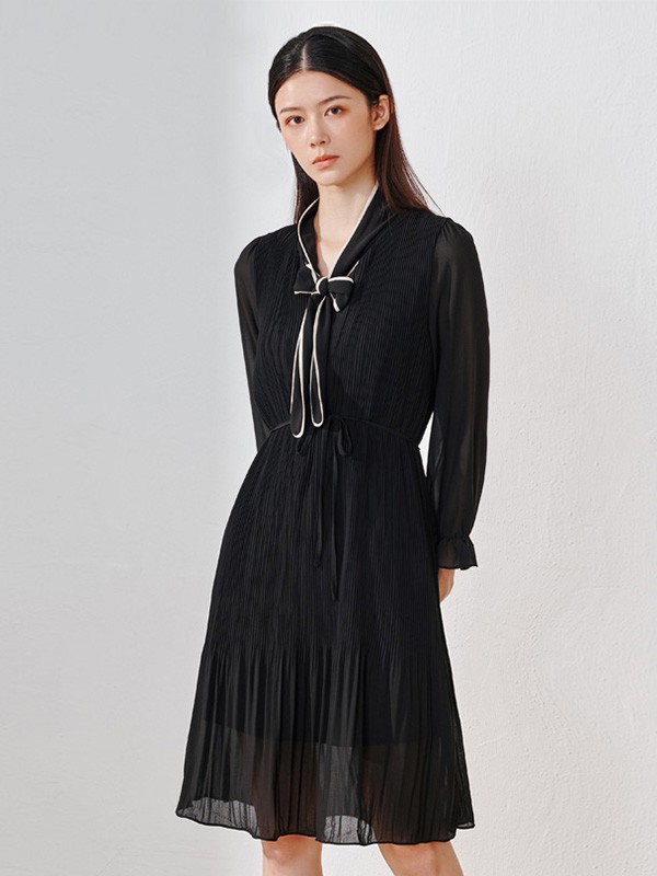 天谜女装2023春夏季黑色衬衫裙