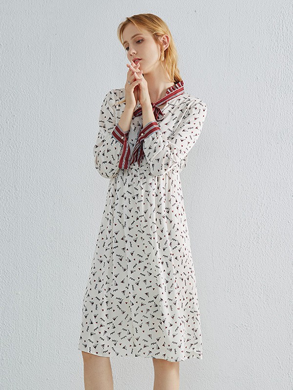 天谜女装2023春夏季白色连衣裙