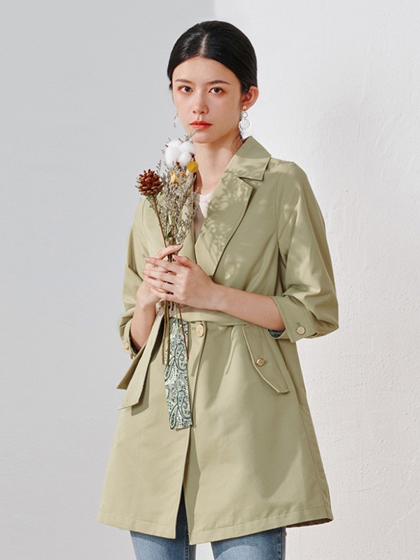 天谜女装2023春夏季绿色风衣