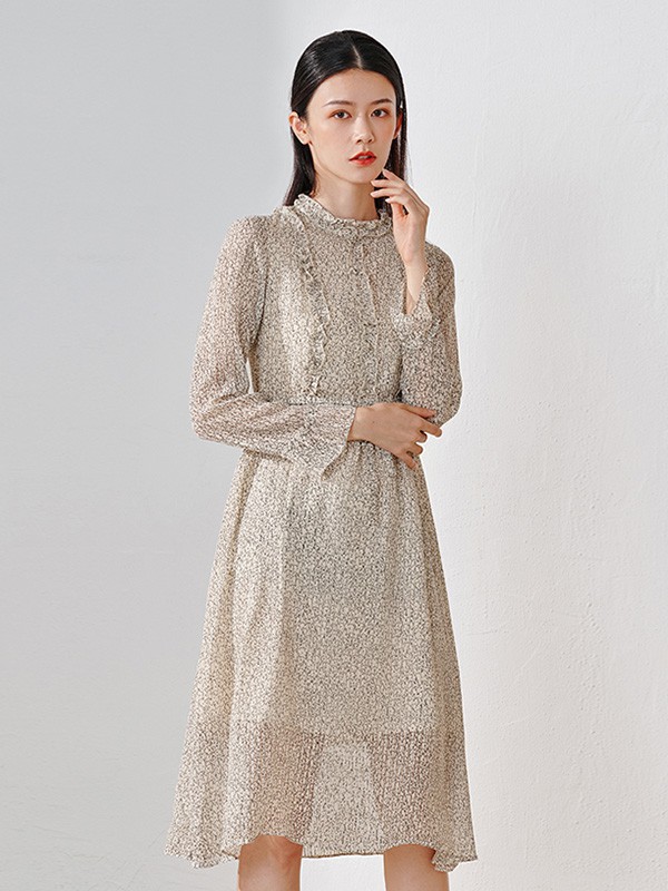 天谜女装2023春夏季灰色衬衫裙