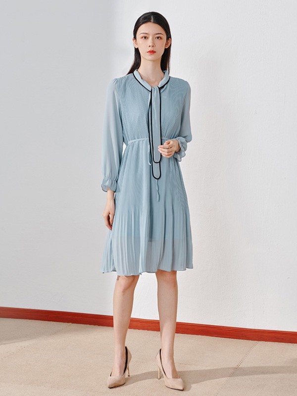 天谜女装2023春夏季蓝色连衣裙