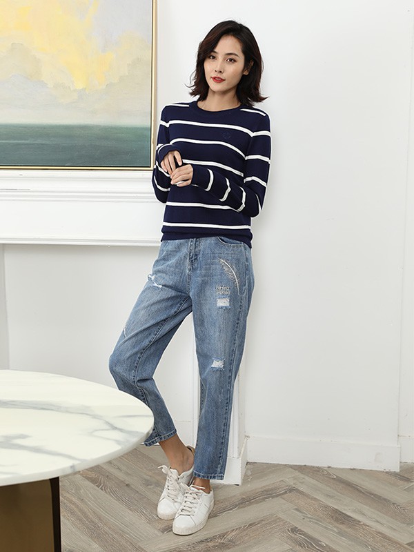 诗燕女装2023春夏季蓝色长裤