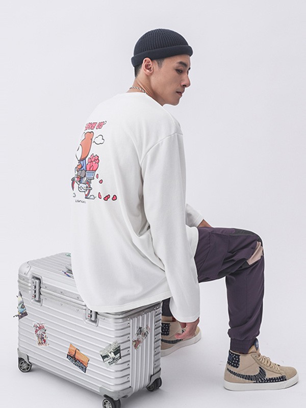 LIGHTNINGBEAR休闲装2022秋冬季白色T恤