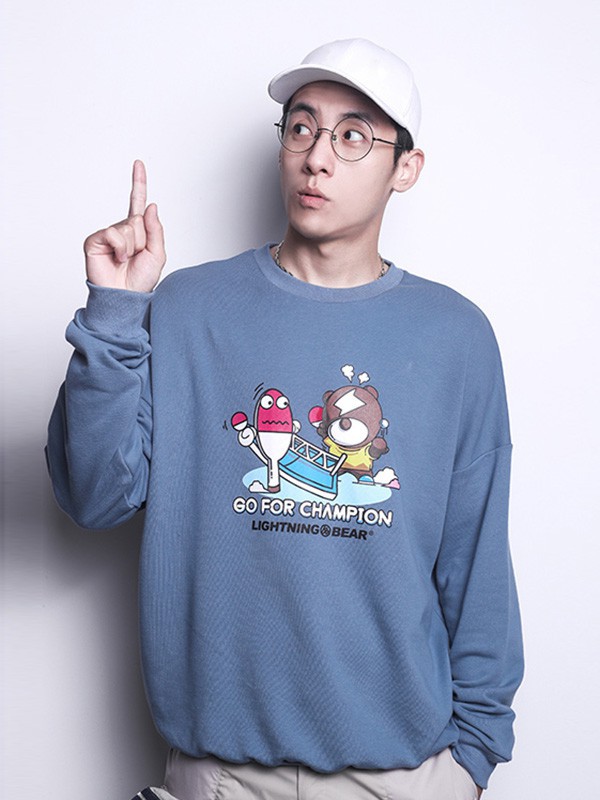 LIGHTNINGBEAR休闲装2022秋冬季蓝色T恤