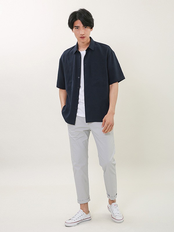 拉朗尼男装2023春夏季黑色衬衫