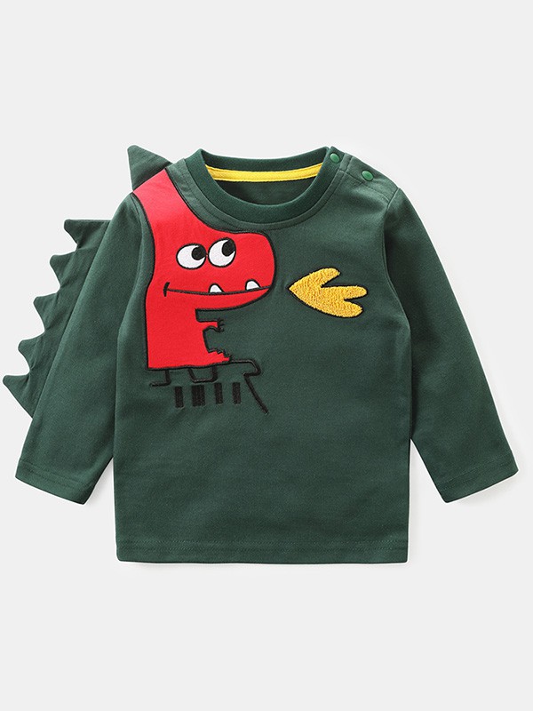 拉比树童装2022秋冬季军绿色T恤