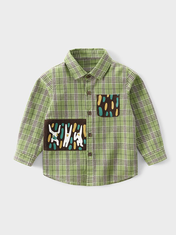 拉比树童装2022秋冬季绿色衬衫