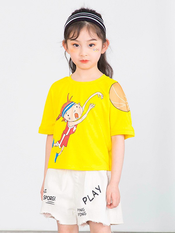 调皮孩子2023春夏季黄色T恤