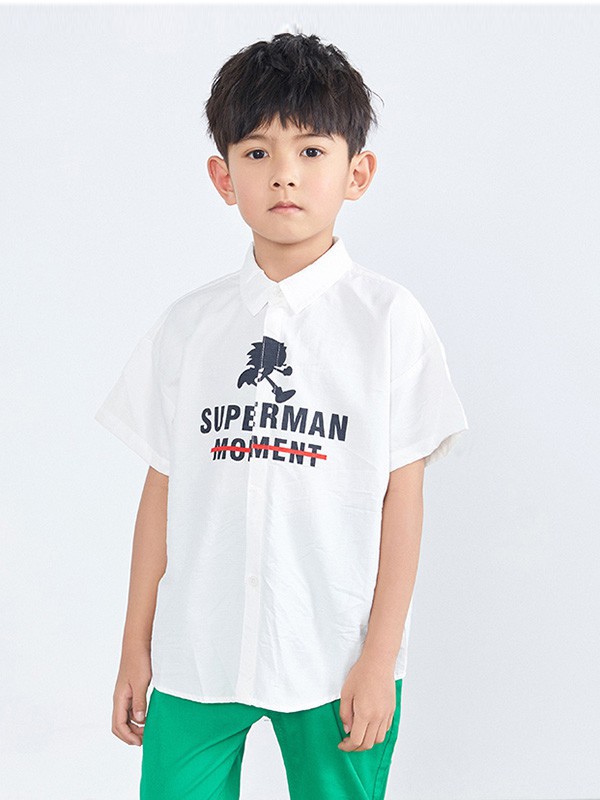 调皮孩子童装2023春夏季白色衬衫