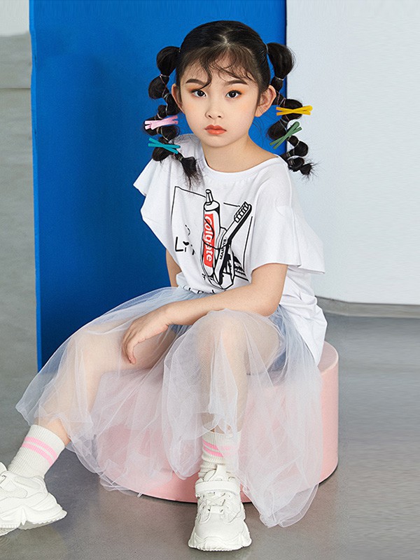 调皮孩子童装2023春夏季白色T恤