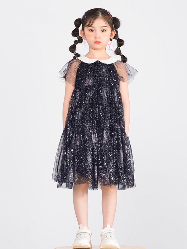 调皮孩子童装2023春夏季黑色连衣裙