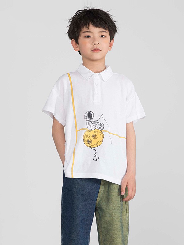 调皮孩子童装2023春夏季白色衬衫