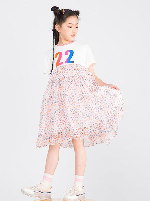 调皮孩子童装2023春夏季粉色纱裙