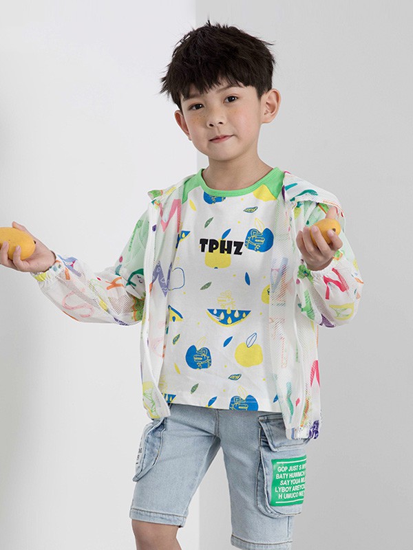 调皮孩子童装2023春夏季白色T恤