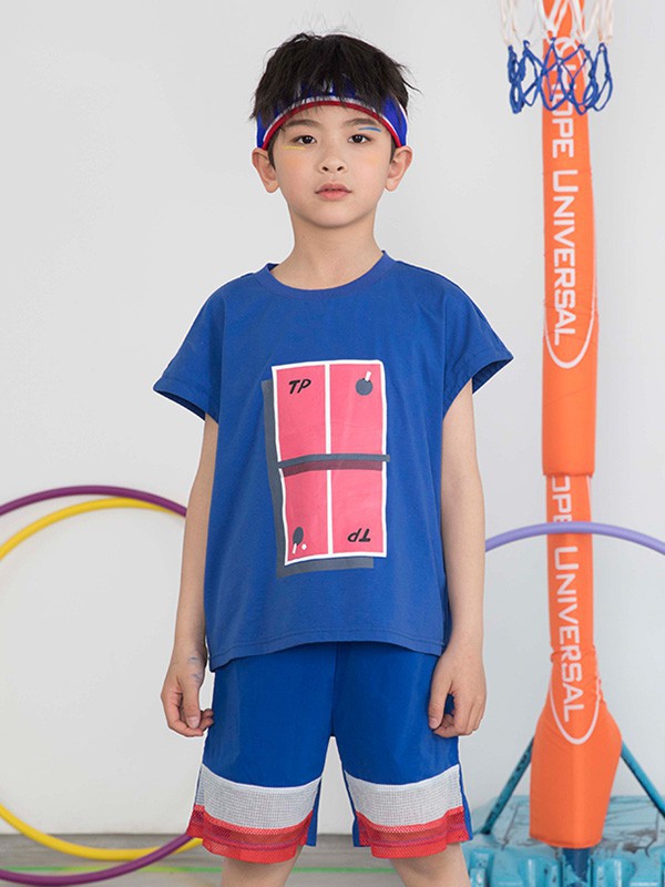 调皮孩子童装2023春夏季藏蓝色T恤