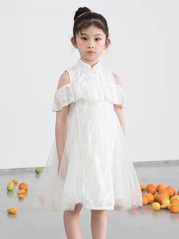 调皮孩子童装2023春夏季白色连衣裙