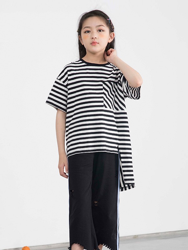 调皮孩子童装2023春夏季黑色阔腿裤