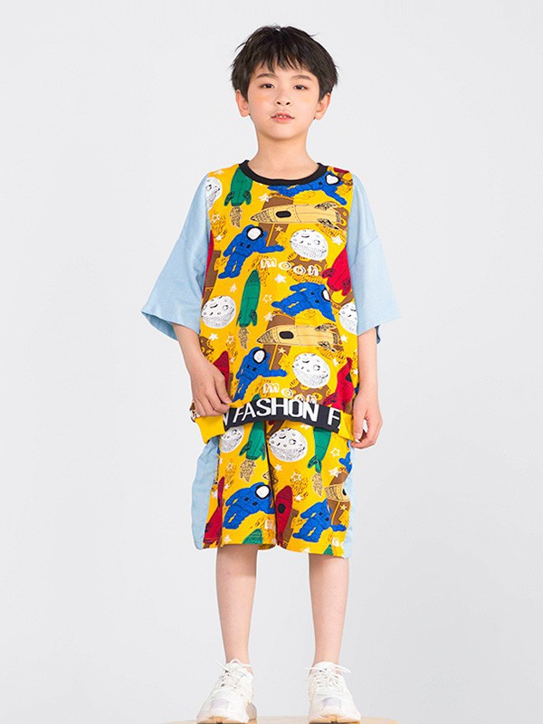 调皮孩子童装2023春夏季拼色T恤