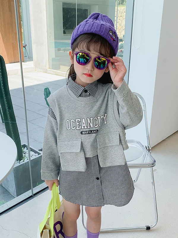 丫逗童装2023春夏季灰色连衣裙