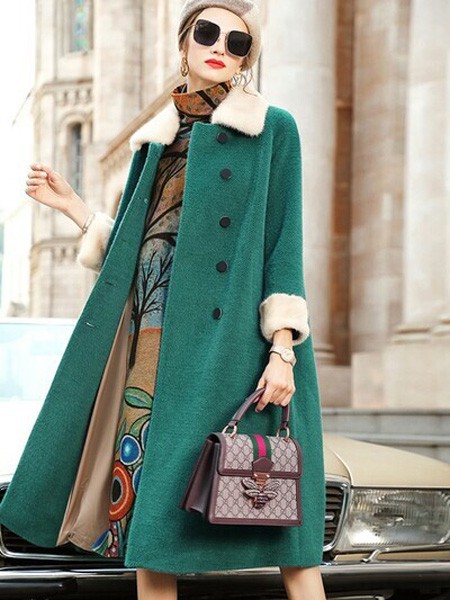 VzxQ女装2022秋冬季绿色大衣