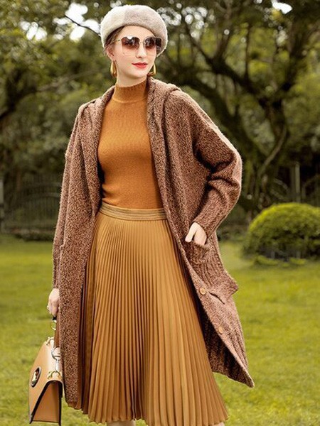 VzxQ女装2022秋冬季咖啡色大衣