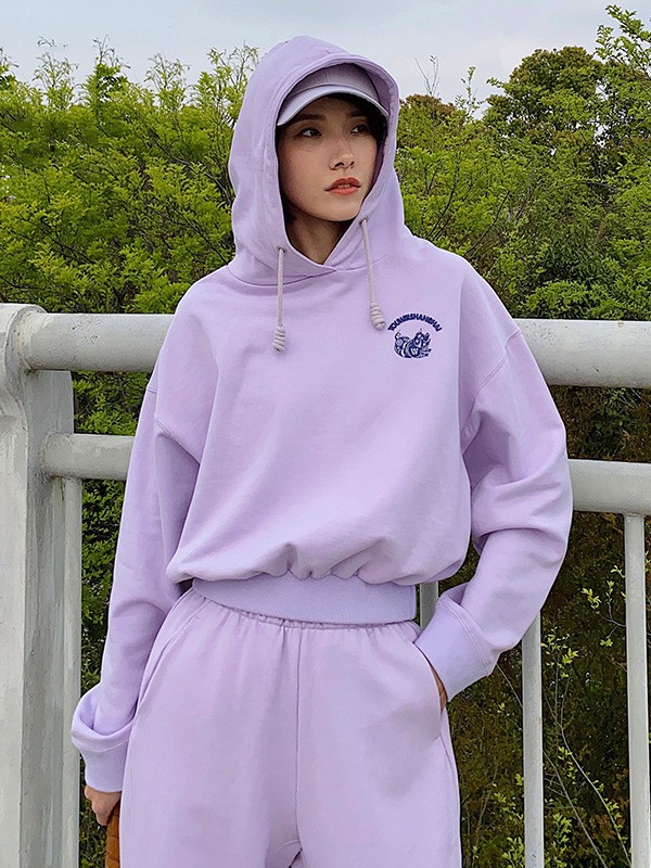 有尾女装2023春夏季紫色卫衣
