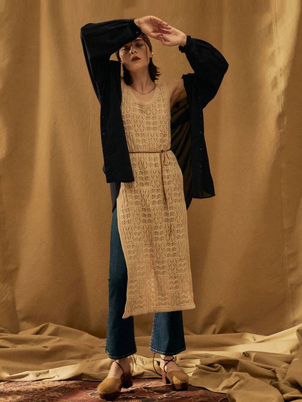 UNGRID女装2023春夏季白色毛衣裙