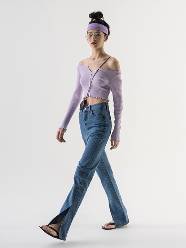 凹合2023春夏季紫色针织衫