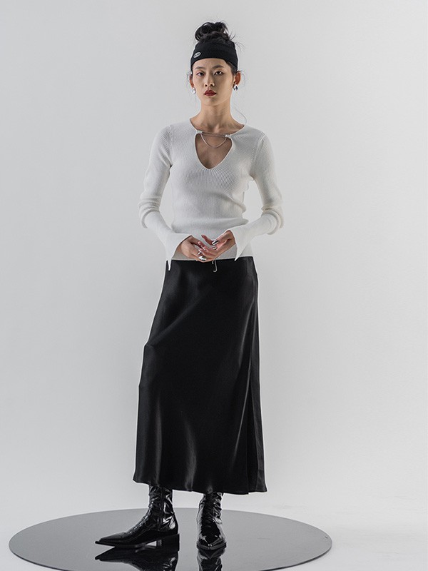 凹合2023春夏季黑色长裙