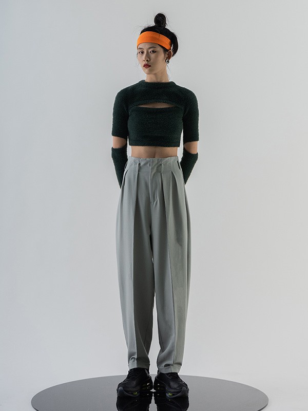 凹合2023春夏季灰色阔腿裤