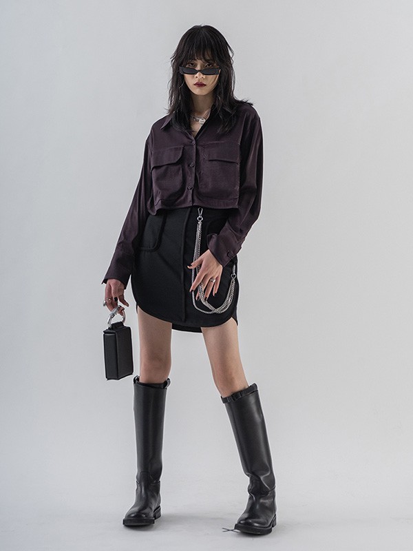 凹合2023春夏季咖啡色衬衫