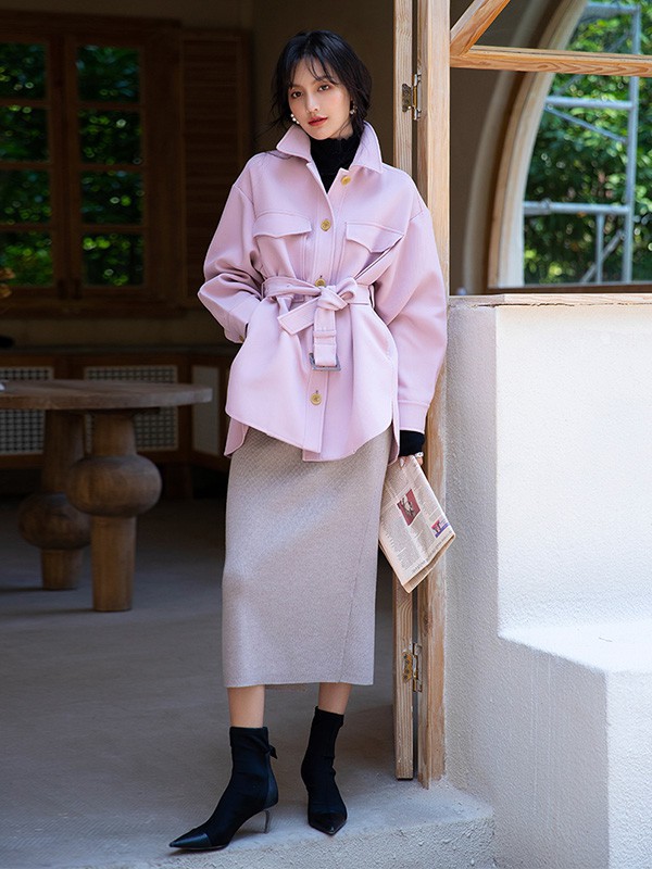 有帆女装2023春夏季粉色衬衫