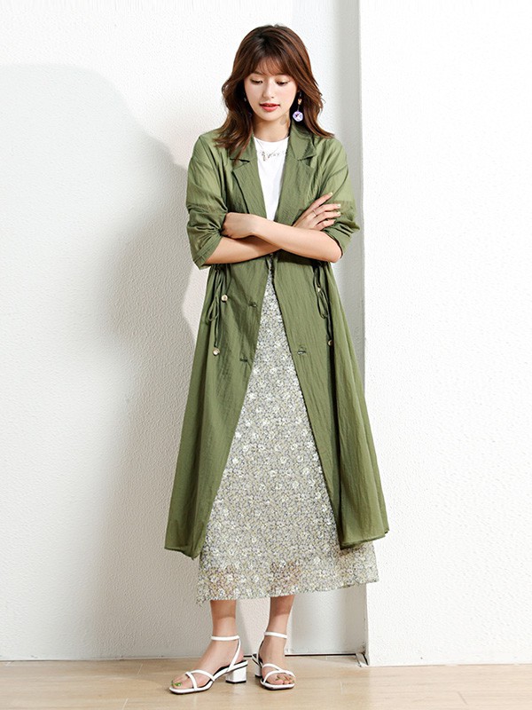 有帆女装2023春夏季绿色风衣