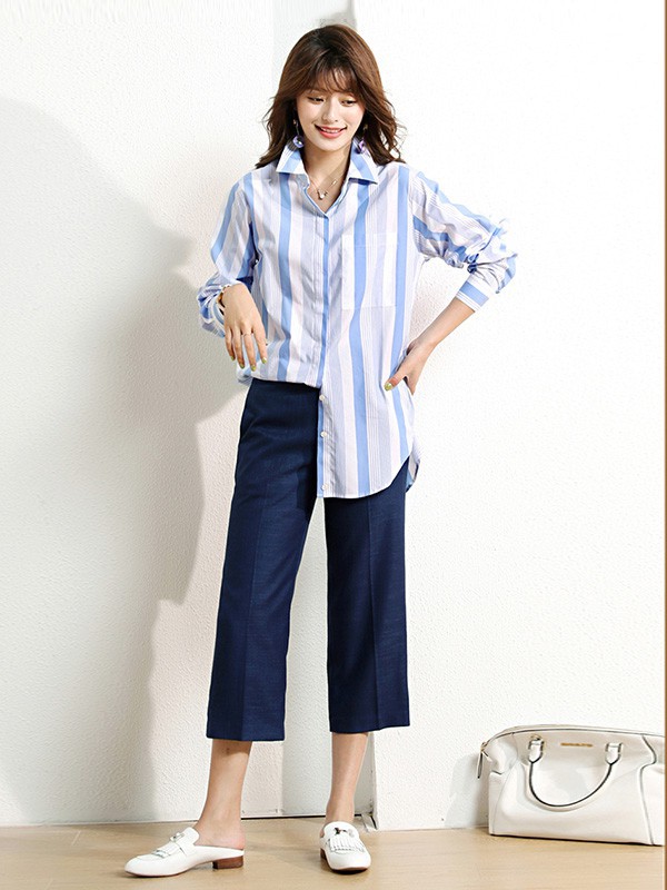 有帆女装2023春夏季蓝色衬衫