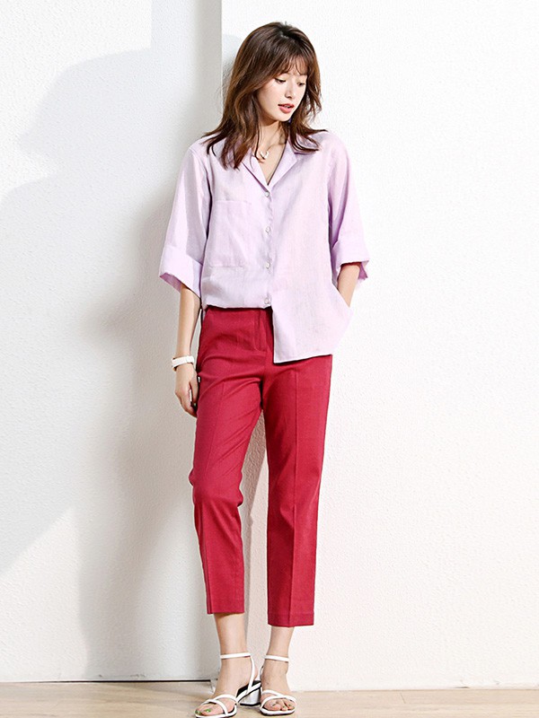 有帆女装2023春夏季红色长裤