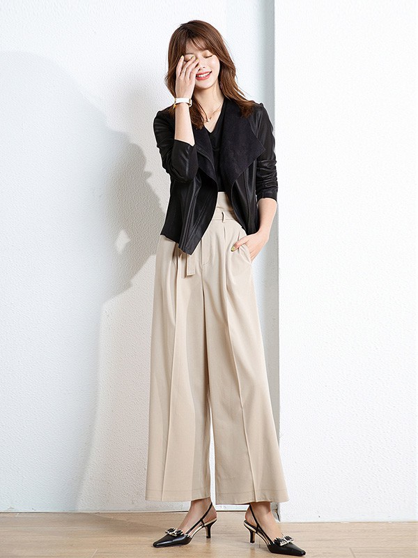 有帆女装2023春夏季卡其色阔腿裤