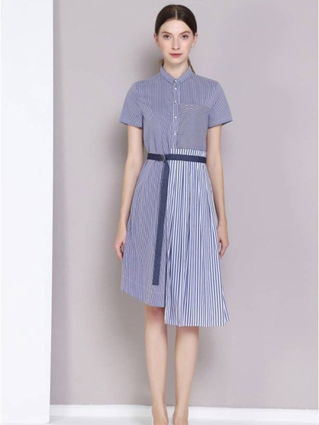 曈日2023春夏季蓝色衬衫裙