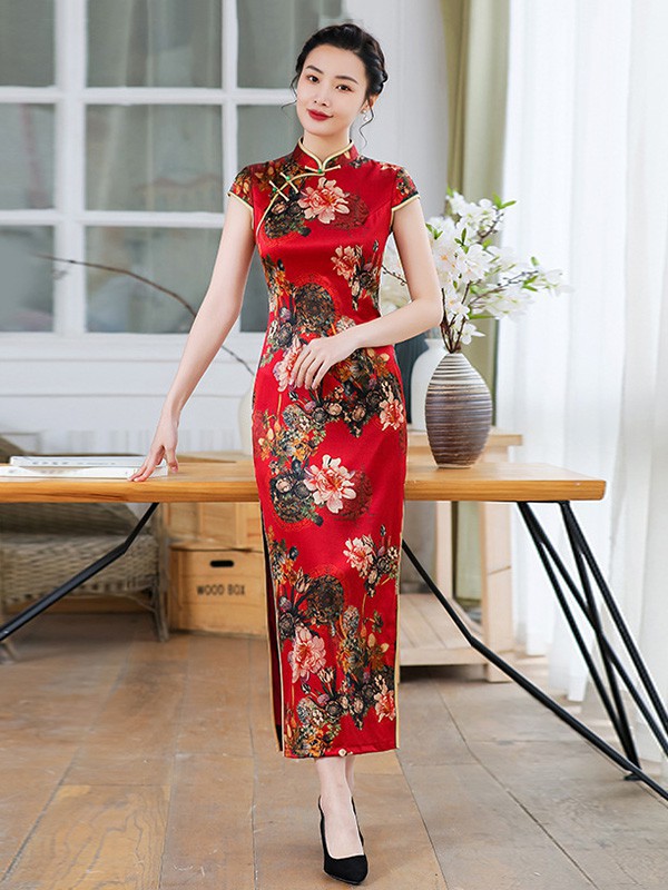 虞美记女装2023春夏季红色旗袍