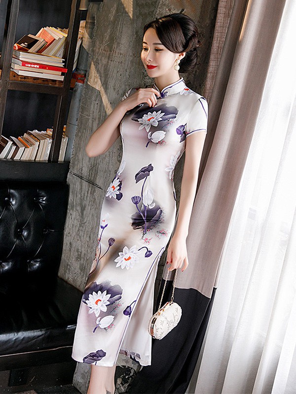 虞美记2023春夏季白色旗袍