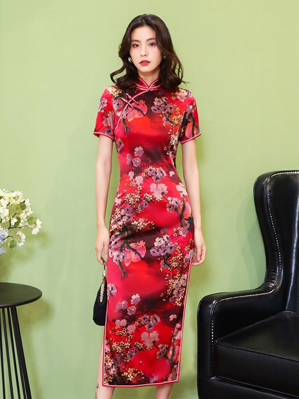 虞美记2023春夏季红色旗袍