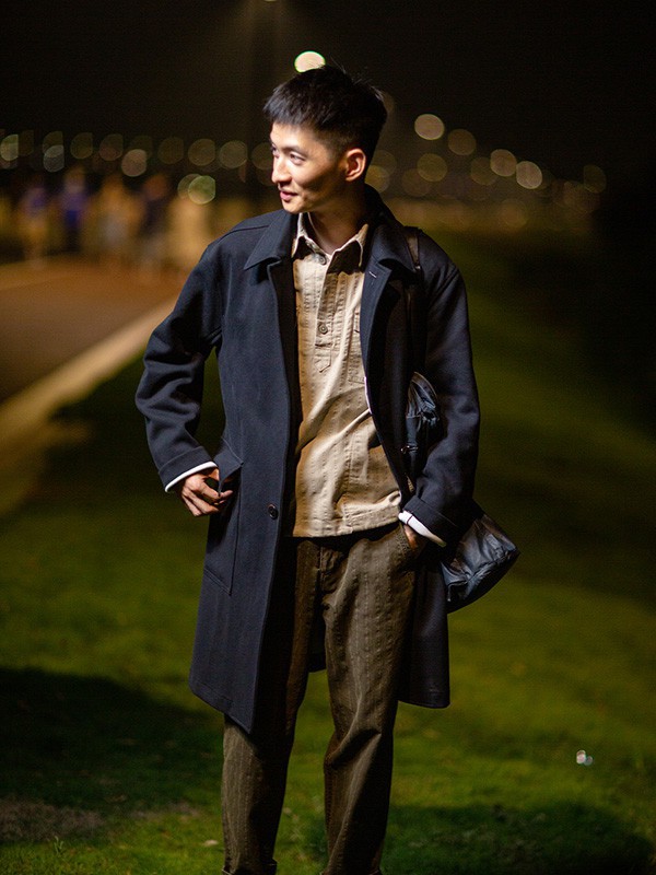 几立男装2023春夏季黑色风衣