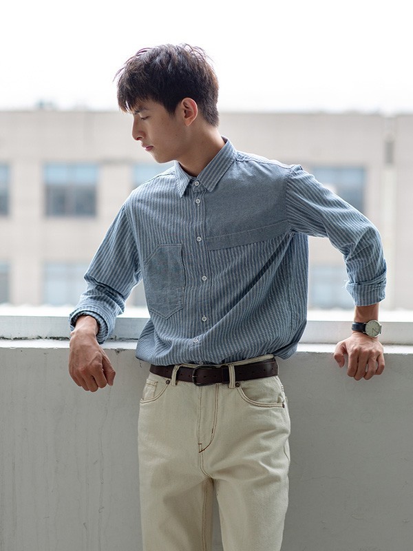 几立男装2023春夏季蓝色衬衫