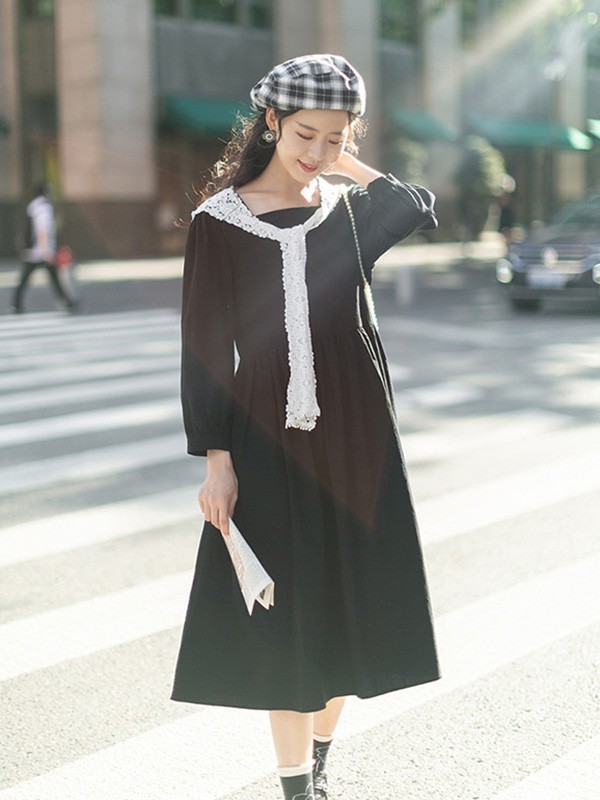 LRUD女装2023春夏季黑色长裙