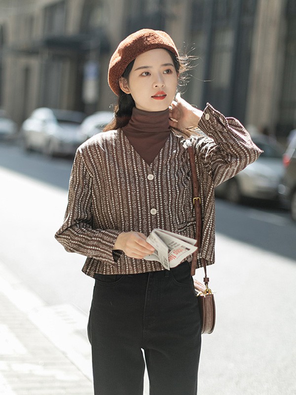 LRUD女装2023春夏季咖啡色针织衫