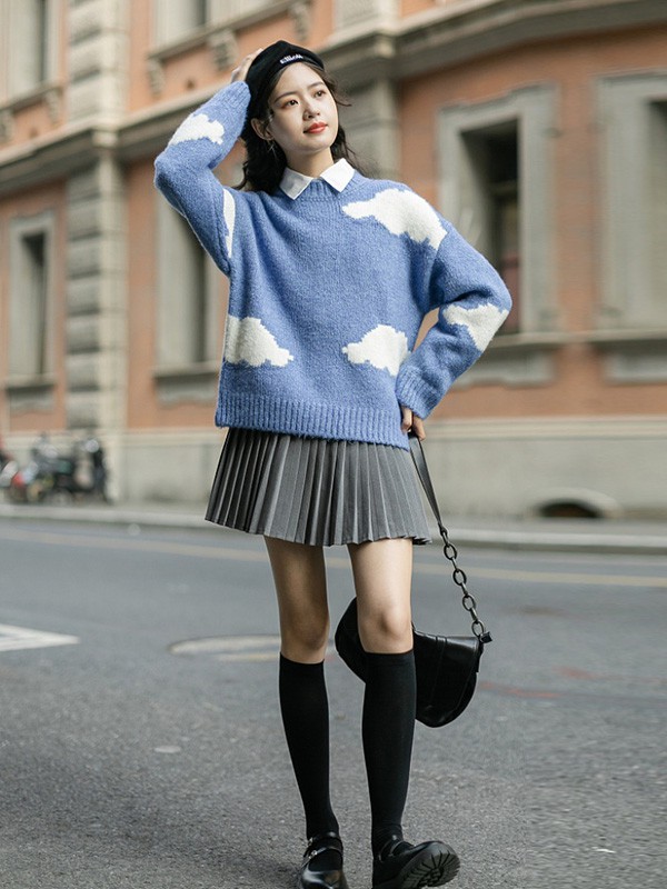 LRUD女装2023春夏季蓝色毛衣