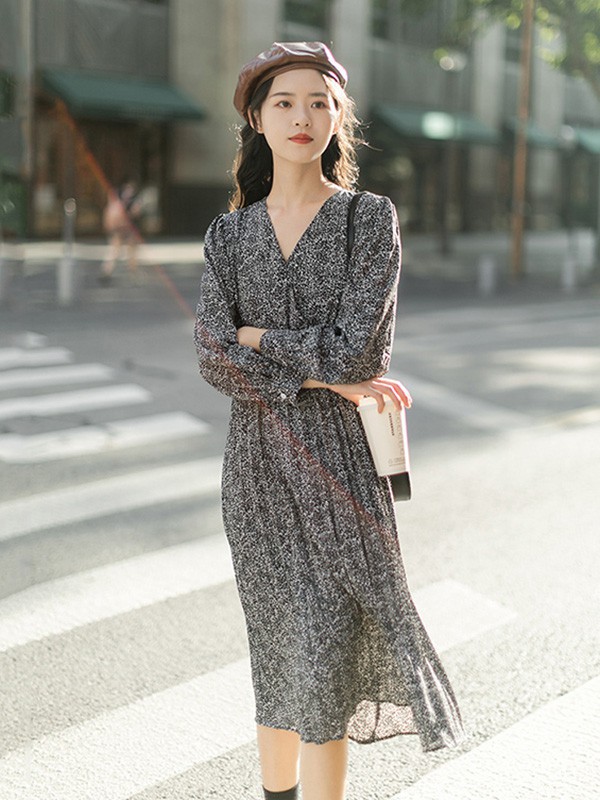 LRUD女装2023春夏季黑色连衣裙