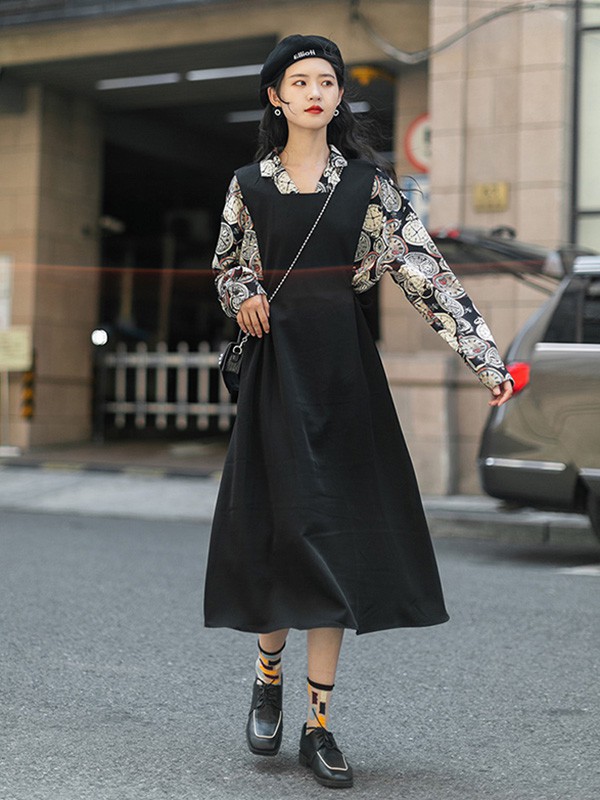 LRUD女装2023春夏季黑色吊带裙