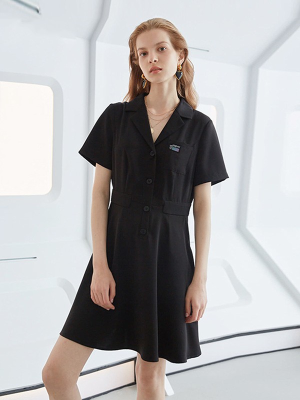 芊艾女装2023春夏季黑色连衣裙