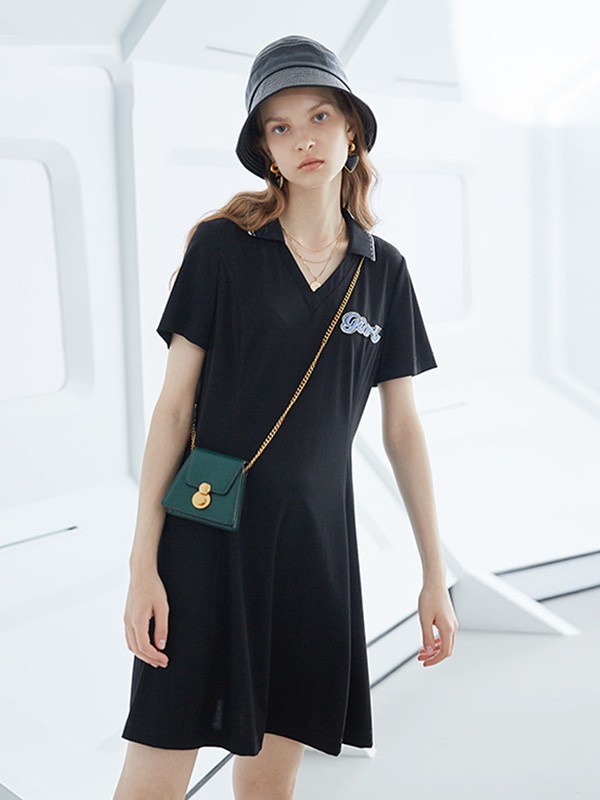芊艾女装2023春夏季黑色连衣裙
