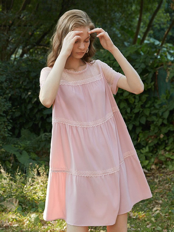 芊艾女装2023春夏季粉色连衣裙